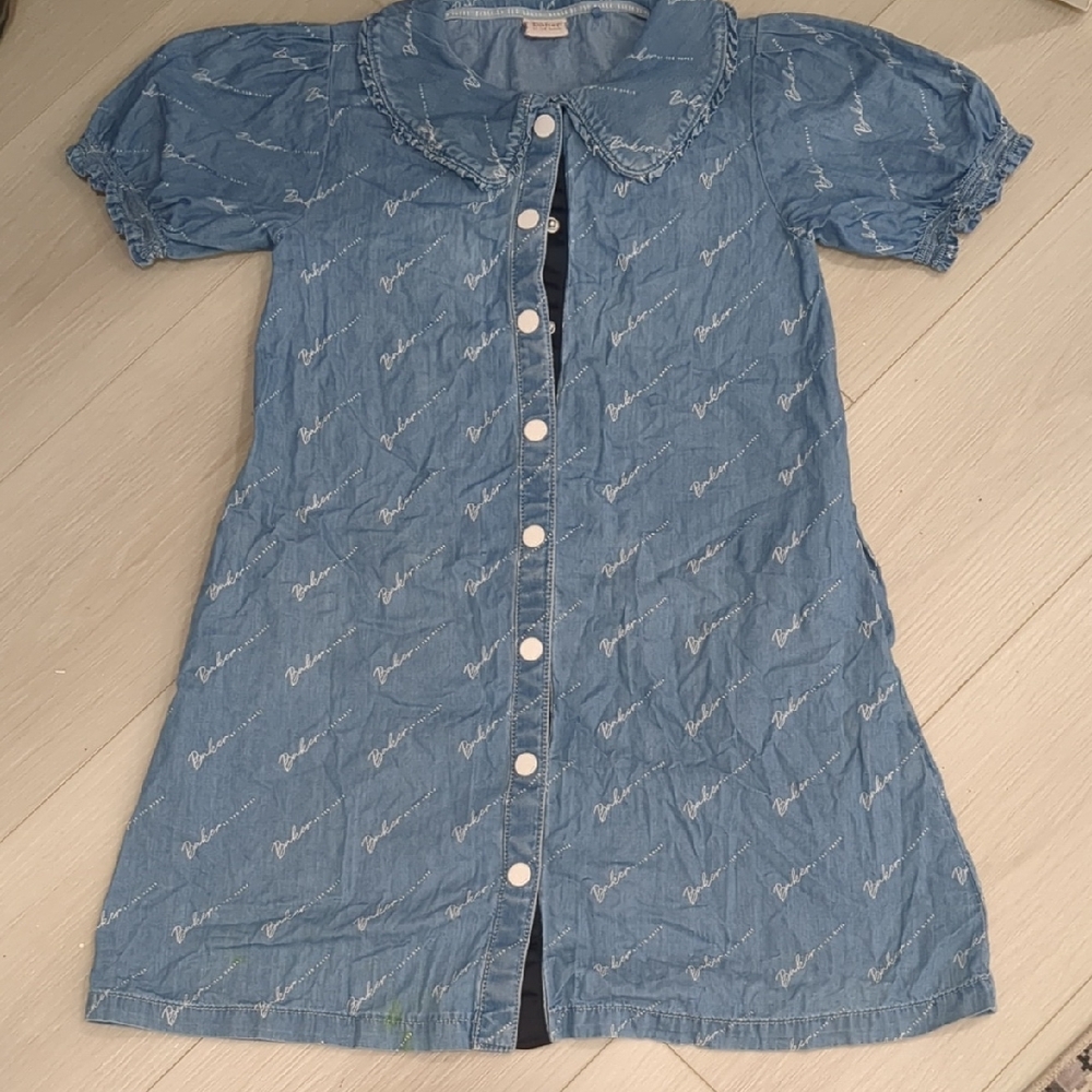 Ted Baker Blue Button-Up Dress with White Print